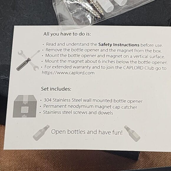 Caplord Wall Mounted Bottle Opener w/Magnetic Cap Catcher Includes Wall Hangers - Picture 13 of 16